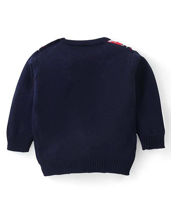 Babyhug Full Sleeves Sweater and Pant Set Intarsia Print - Red & Navy Blue