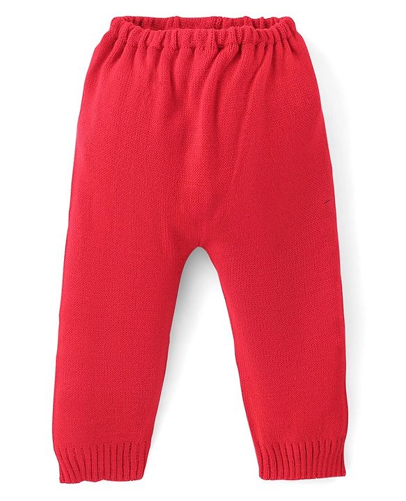 Babyhug Full Sleeves Sweater and Pant Set Intarsia Print - Red & Navy Blue