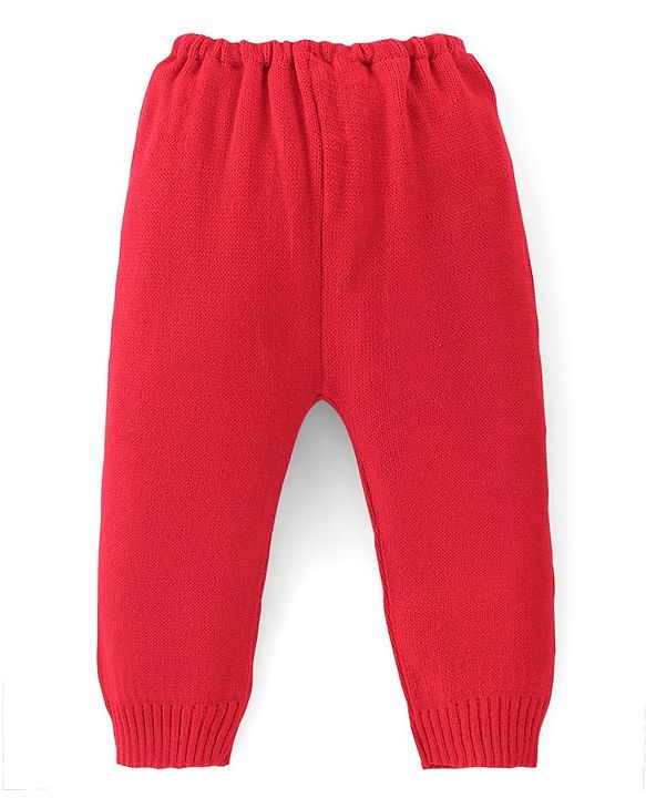 Babyhug Full Sleeves Sweater and Pant Set Intarsia Print - Red & Navy Blue