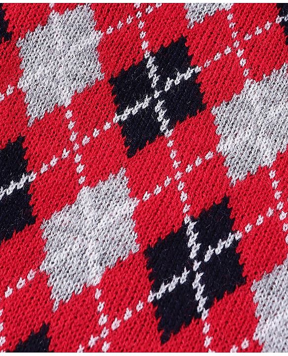 Babyhug Full Sleeves Sweater and Pant Set Intarsia Print - Red & Navy Blue