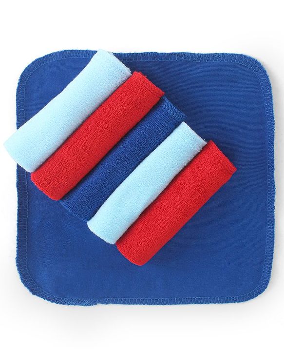 Babyhug Cotton Knit Wash Cloth Solid Colour Pack of 6 - Multicolour