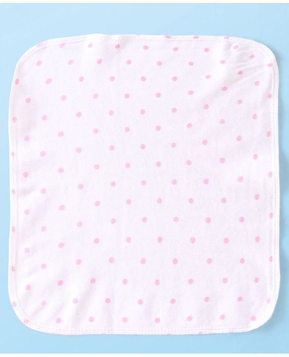 Babyhug Cotton Knit Wash cloth Polka Dot Print Pack of 6 - Pink & White