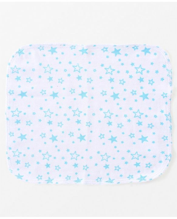 Babyhug Cotton Knit  Wash cloth Star Print Pack of 6 - Blue & White