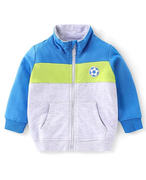 Babyhug 100% Cotton Knit Full Sleeves With T-Shirt Jacket & Lounge Pants & Text Print - Blue & Green