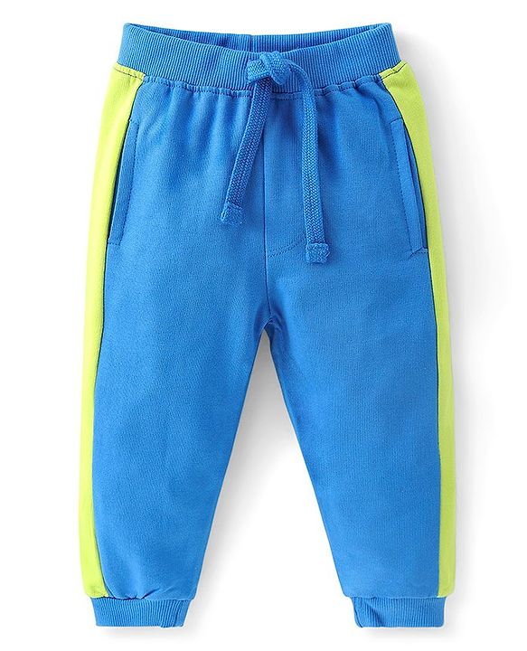 Babyhug 100% Cotton Knit Full Sleeves With T-Shirt Jacket & Lounge Pants & Text Print - Blue & Green