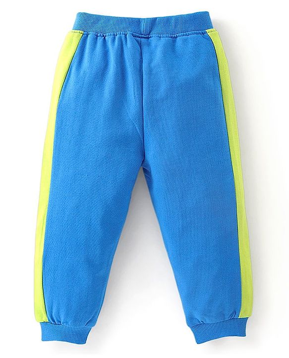 Babyhug 100% Cotton Knit Full Sleeves With T-Shirt Jacket & Lounge Pants & Text Print - Blue & Green