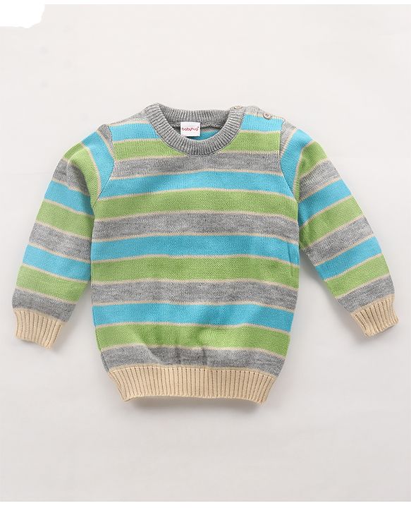 Babyhug Knit Full Sleeves Striped Sweater Set - Blue