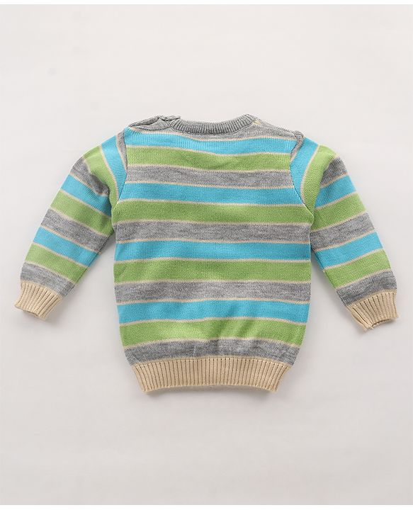 Babyhug Knit Full Sleeves Striped Sweater Set - Blue