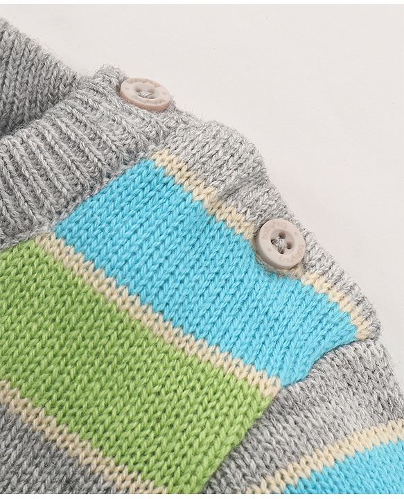 Babyhug Knit Full Sleeves Striped Sweater Set - Blue