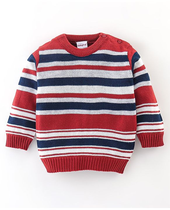 Babyhug Knit Full Sleeves Stripe Print Sweater - Multicolor