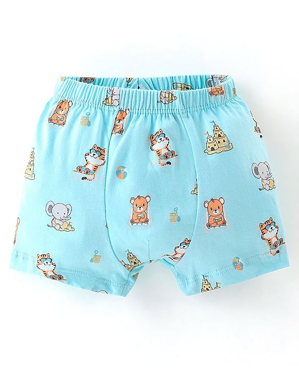 Babyhug 100% Cotton Briefs Striped & Tiger Print Pack of 3 - Blue & Yellow
