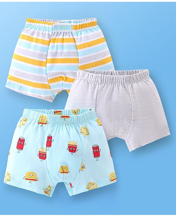 Babyhug 100% Cotton Briefs Striped & Fries Print Pack of 3 - Blue & Yellow