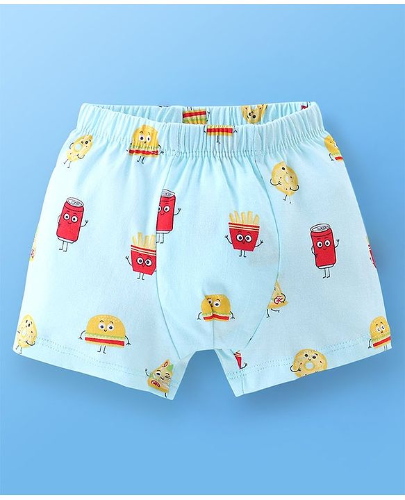 Babyhug 100% Cotton Briefs Striped & Fries Print Pack of 3 - Blue & Yellow