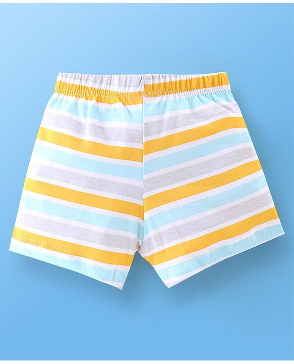 Babyhug 100% Cotton Briefs Striped & Fries Print Pack of 3 - Blue & Yellow