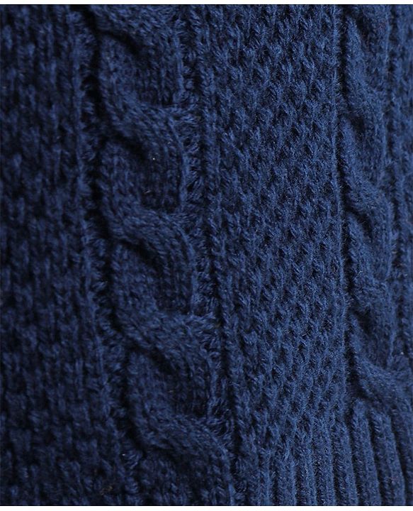 Babyhug Knitted Solid Woollen Poncho Cable Knit Design - Navy Blue
