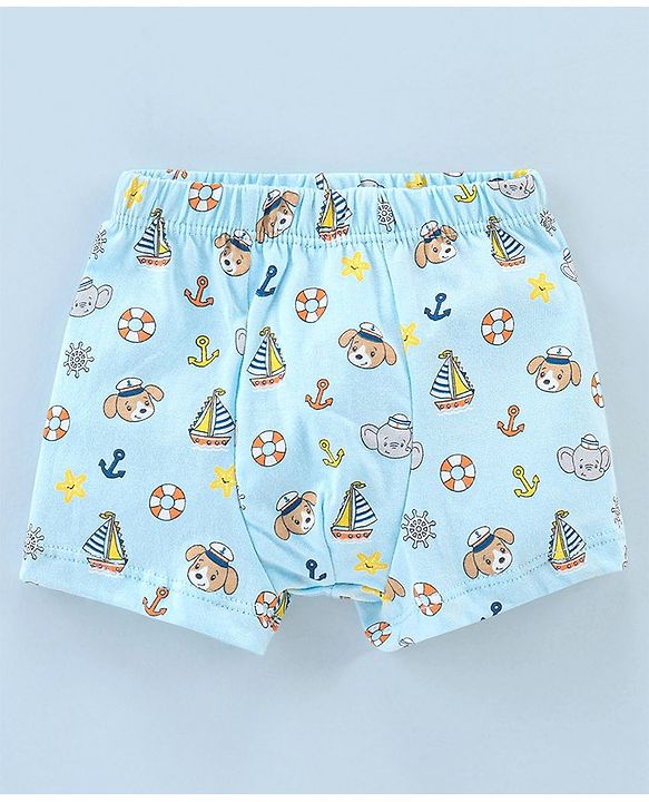 Babyhug 100% Cotton Knit Briefs Stripes & Elephant Print Pack of 3 - Orange & Blue