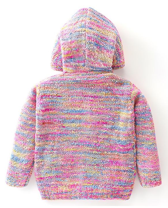 Babyhug Knitted Full Sleeves Front Open Hooded Sweater - Pink & Blue