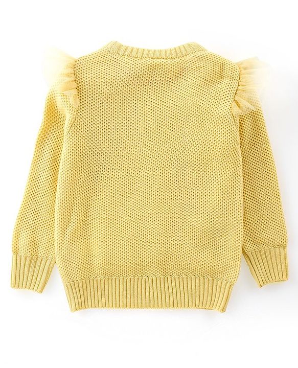 Babyhug Knit Fulkl Sleeves Sequins Embroidered Pullover - Yellow