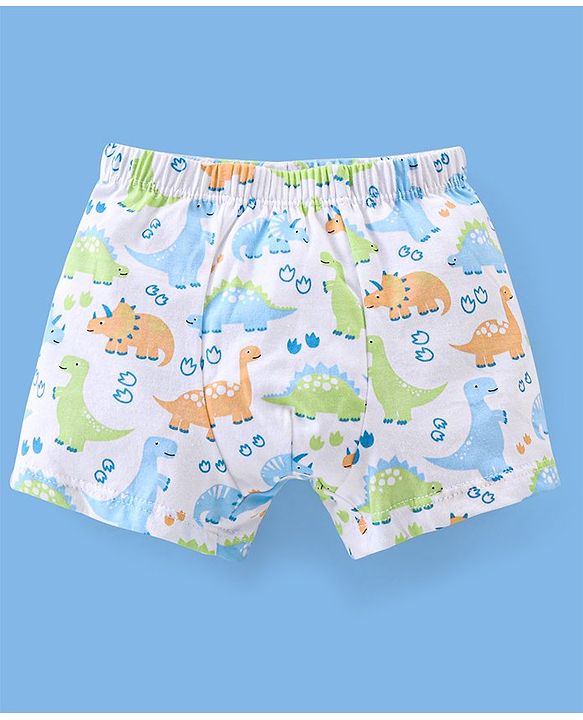 Babyhug 100% Cotton Knit Briefs Stripes & Dino Print Pack of 3 - Green & White