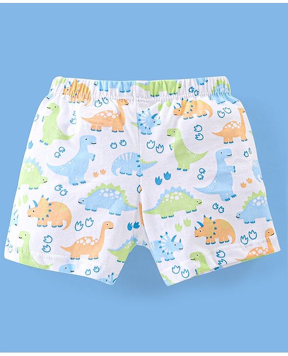 Babyhug 100% Cotton Knit Briefs Stripes & Dino Print Pack of 3 - Green & White