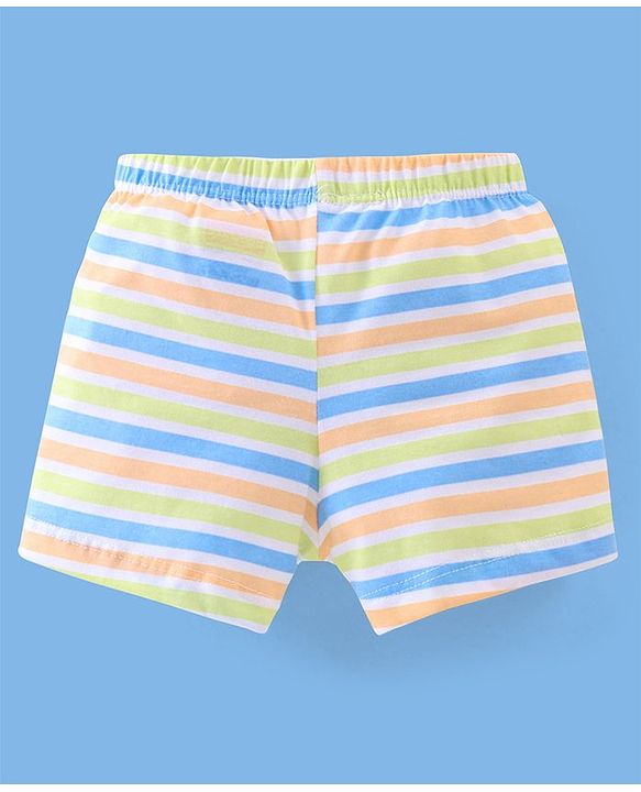Babyhug 100% Cotton Knit Briefs Stripes & Dino Print Pack of 3 - Green & White