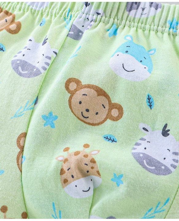 Babyhug 100% Cotton Knit Briefs Stripes & Jungle Print Pack of 3 - Green & Blue
