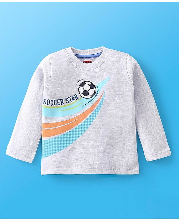 Babyhug Single Jersey Full Sleeves T-Shirt and Lounge Pant Soccer Print - White & Blue