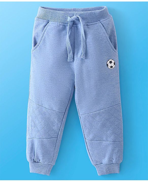 Babyhug Single Jersey Full Sleeves T-Shirt and Lounge Pant Soccer Print - White & Blue