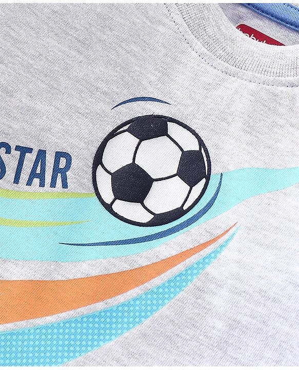 Babyhug Single Jersey Full Sleeves T-Shirt and Lounge Pant Soccer Print - White & Blue