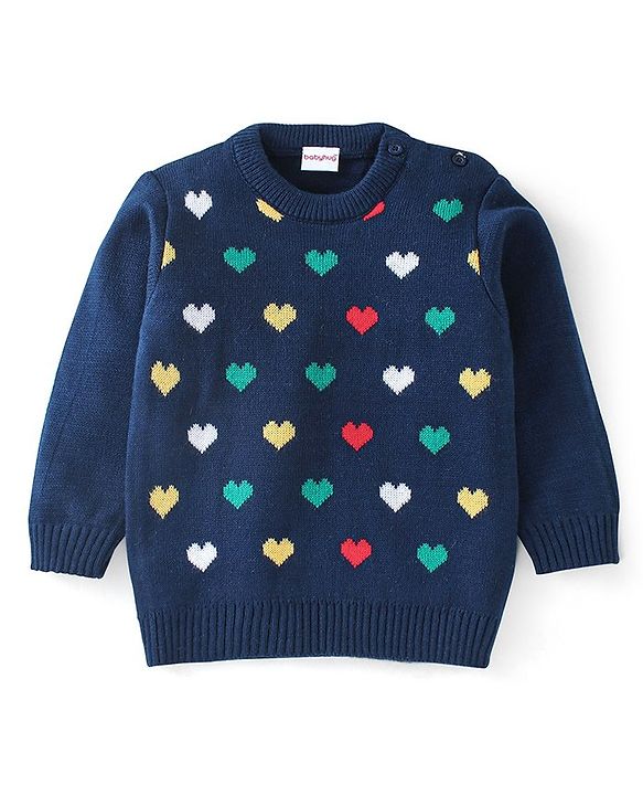 Babyhug Full Sleeves Sweater and Pant Set Heart Design - Navy Blue