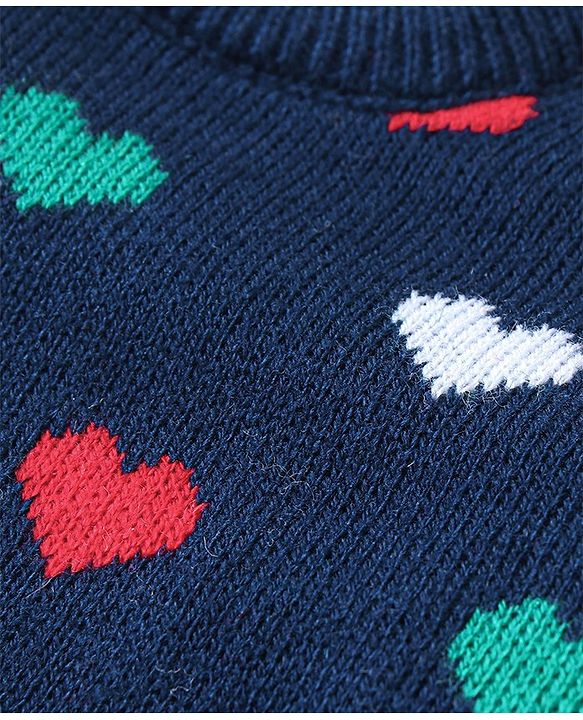 Babyhug Full Sleeves Sweater and Pant Set Heart Design - Navy Blue