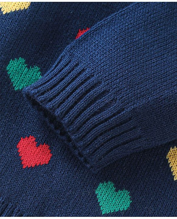 Babyhug Full Sleeves Sweater and Pant Set Heart Design - Navy Blue