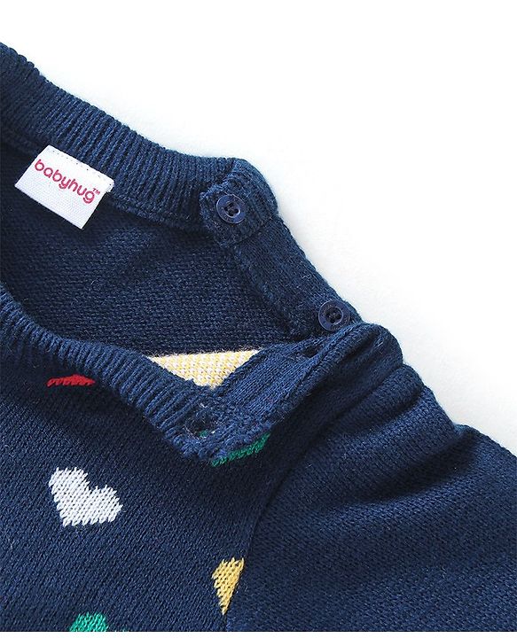 Babyhug Full Sleeves Sweater and Pant Set Heart Design - Navy Blue