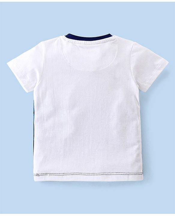 Babyhug Cotton Half Sleeves T-Shirt Striped- White & Navy Blue