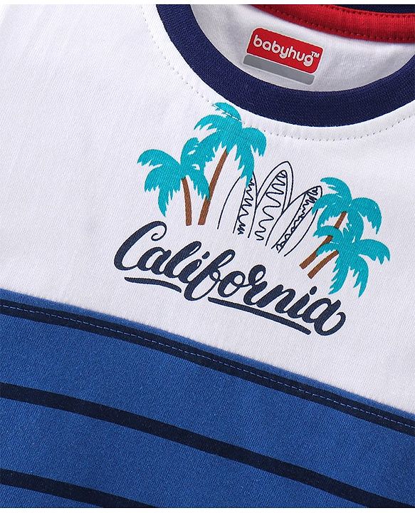 Babyhug Cotton Half Sleeves T-Shirt Striped- White & Navy Blue