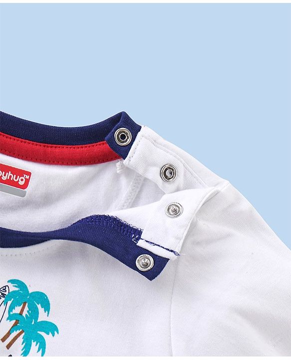 Babyhug Cotton Half Sleeves T-Shirt Striped- White & Navy Blue