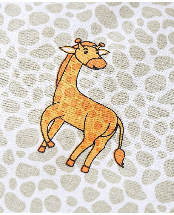 Babyhug Cotton Half Sleeves T-Shirt Tiger & Giraffe Print- White & Peach