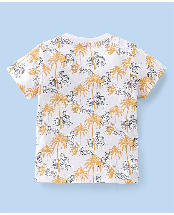 Babyhug Cotton Half Sleeves T-Shirt Tiger Print- White