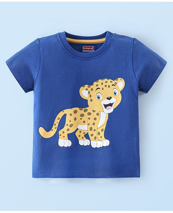 Babyhug Cotton Half Sleeves T-Shirt With Striped & Leopard Print Pack Of 3 - Blue Yellow & White
