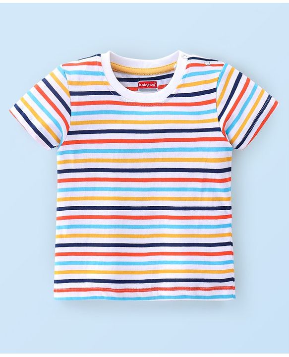 Babyhug Cotton Half Sleeves T-Shirt With Striped & Leopard Print Pack Of 3 - Blue Yellow & White