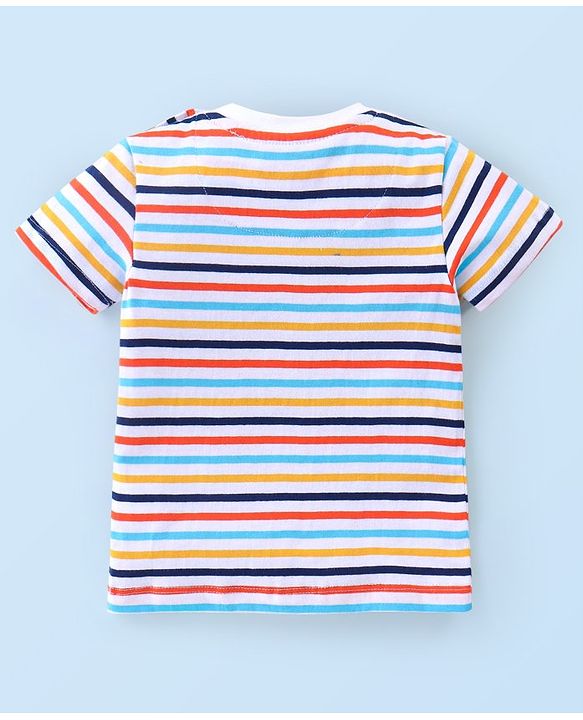 Babyhug Cotton Half Sleeves T-Shirt With Striped & Leopard Print Pack Of 3 - Blue Yellow & White