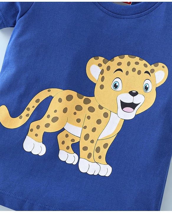 Babyhug Cotton Half Sleeves T-Shirt With Striped & Leopard Print Pack Of 3 - Blue Yellow & White