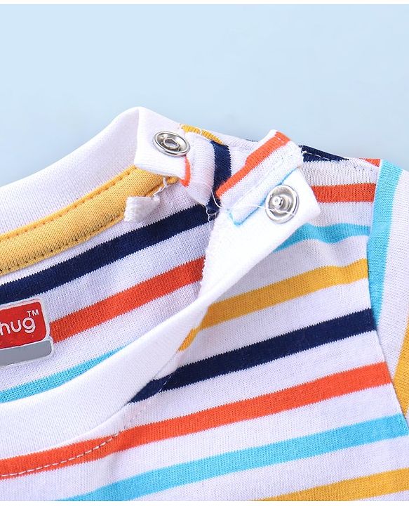Babyhug Cotton Half Sleeves T-Shirt With Striped & Leopard Print Pack Of 3 - Blue Yellow & White