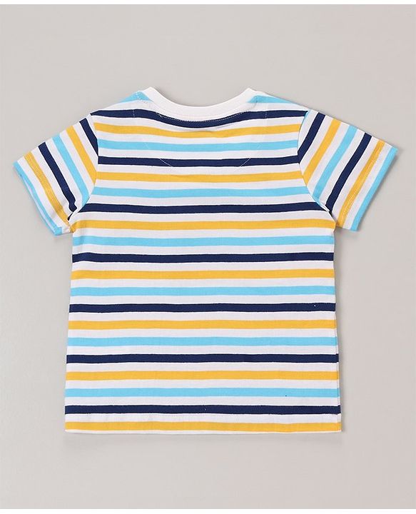 Babyhug Cotton Half Sleeves T-Shirt With Striped & Leopard Print Pack Of 3 - Blue Yellow & White