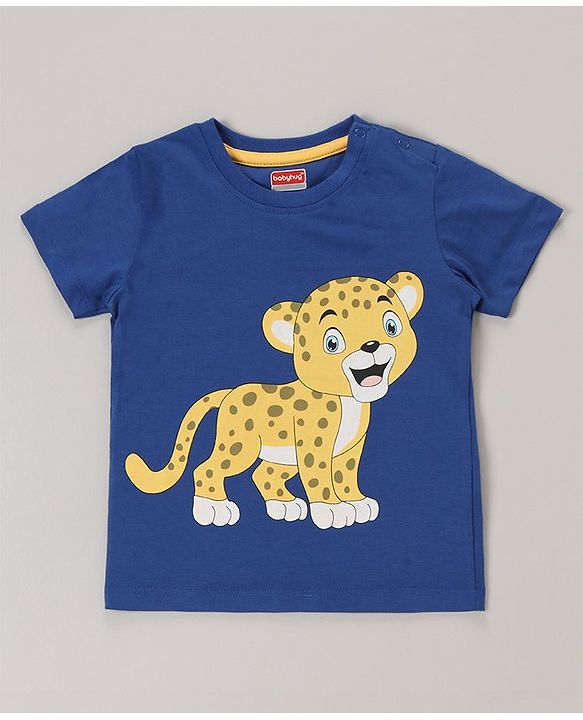 Babyhug Cotton Half Sleeves T-Shirt With Striped & Leopard Print Pack Of 3 - Blue Yellow & White