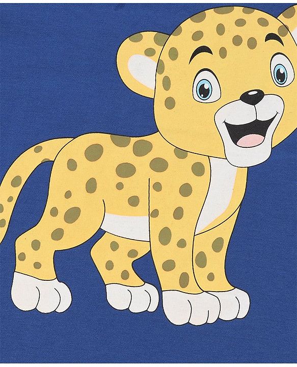 Babyhug Cotton Half Sleeves T-Shirt With Striped & Leopard Print Pack Of 3 - Blue Yellow & White