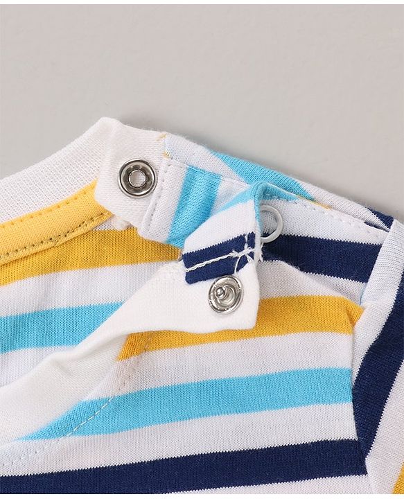 Babyhug Cotton Half Sleeves T-Shirt With Striped & Leopard Print Pack Of 3 - Blue Yellow & White