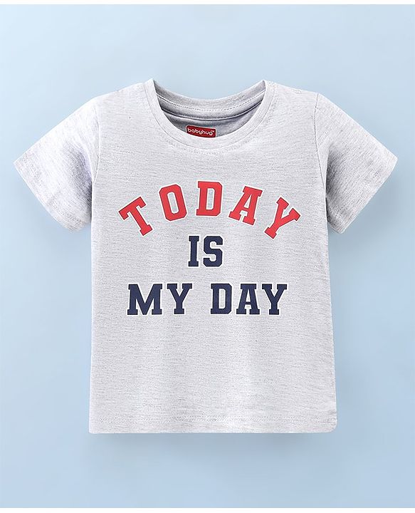Babyhug Cotton Knit Half Sleeves Soccer & Text Printed T-Shirt - Grey & Blue