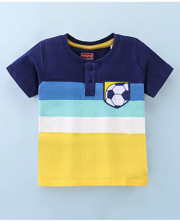 Babyhug Cotton Knit Half Sleeves Soccer & Text Printed T-Shirt - Grey & Blue