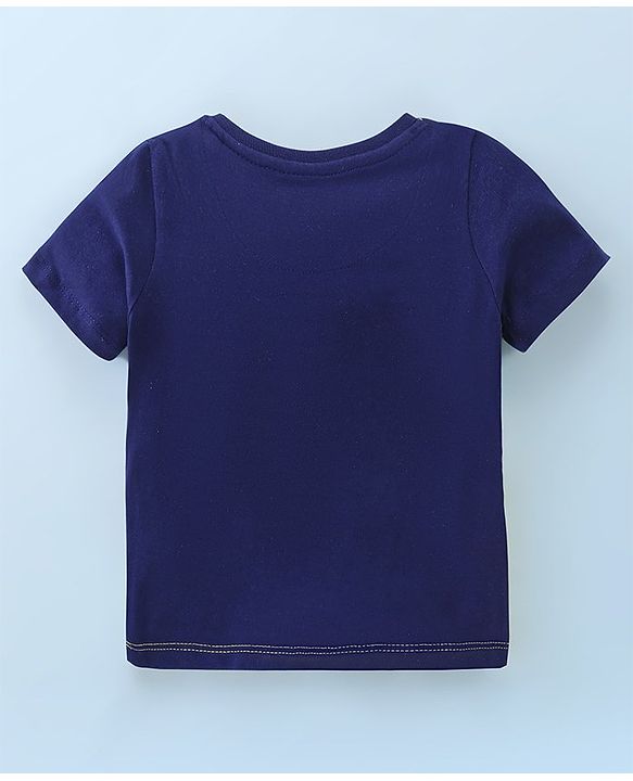 Babyhug Cotton Knit Half Sleeves Soccer & Text Printed T-Shirt - Grey & Blue